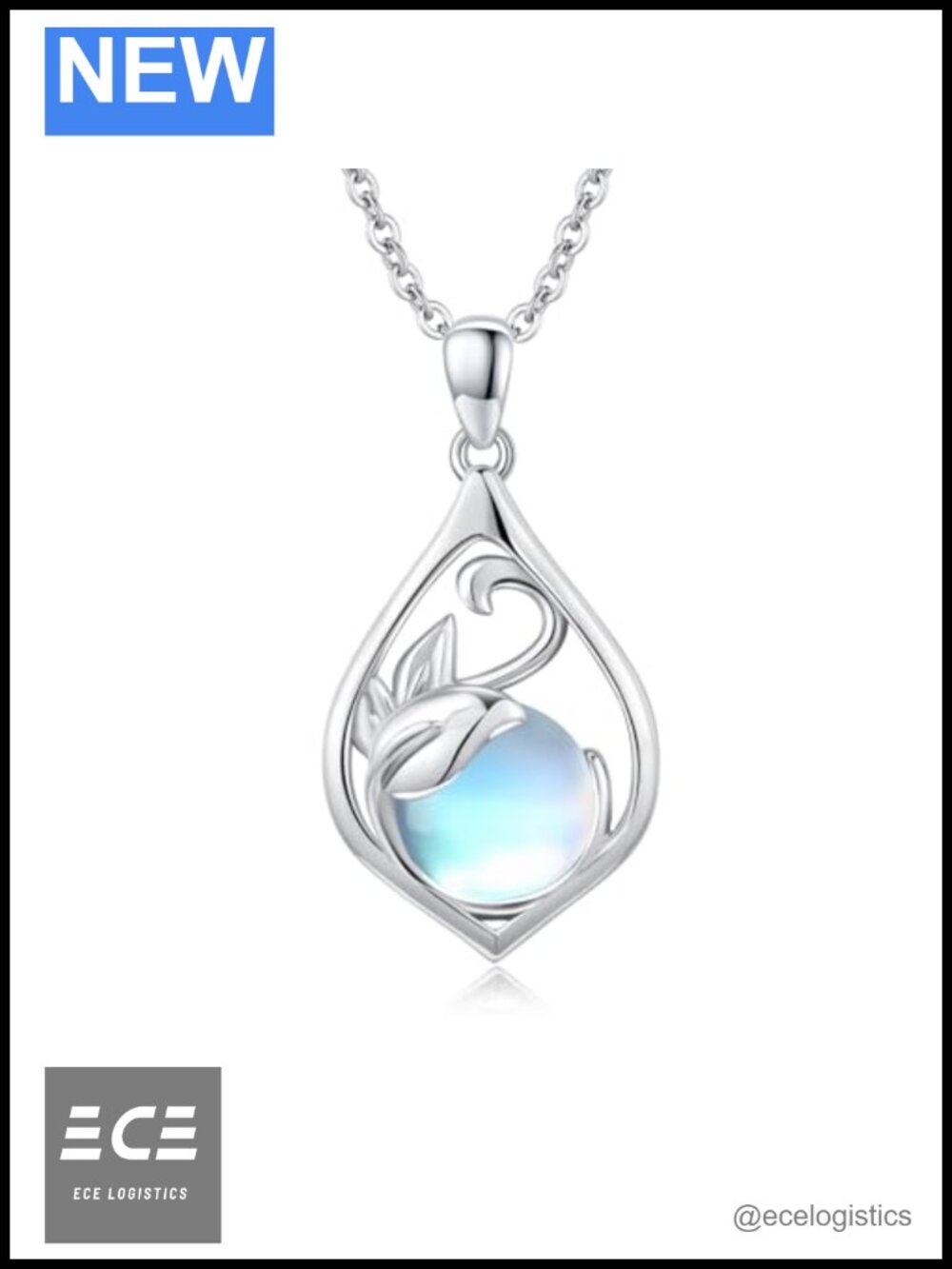 S925 Sterling Silver Leaf Moonstone Pendant Necklace 18+2in Adjustable